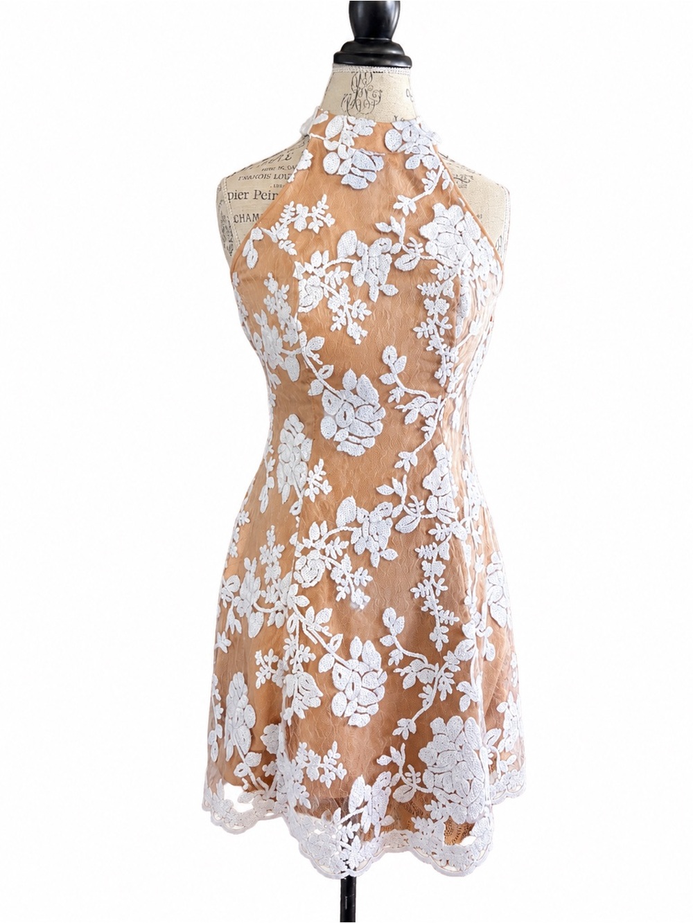 Dress the Population White Sequin Lace Halter Mini Dress Size S Bride Party - Picture 2 of 7